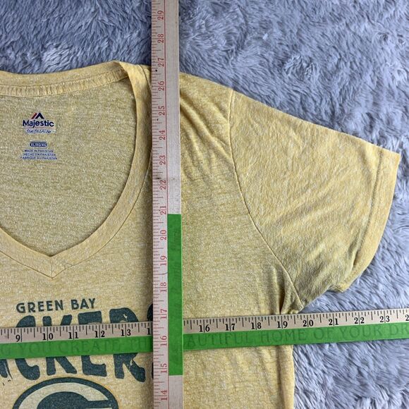 Green Bay Packers Shirt Women Extra Large Yellow Vneck Short Sleeve NFL Football - Picture 5 of 7